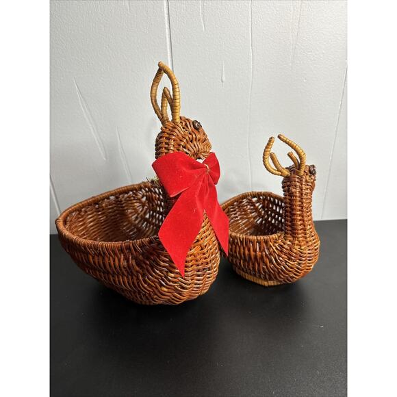 Vintage Nesting Deer Baskets Brown Wicker Reindeer Rattan Planter Weave Woven - Picture 3 of 16